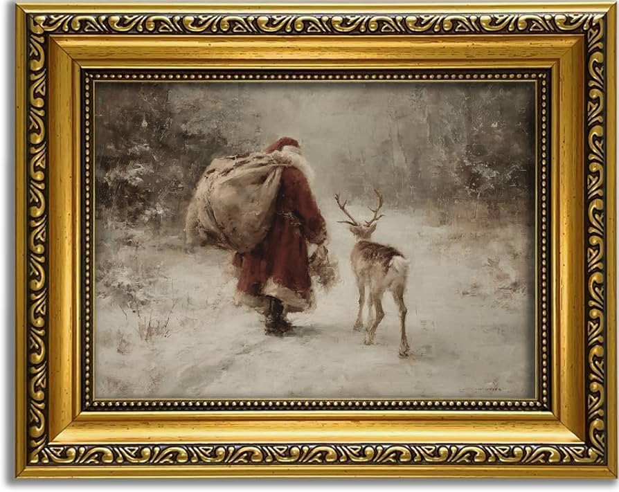 YD&YZY Santa and Reindeer Christmas Wall Art 8"x10" Small Gold Framed | Amazon (US)