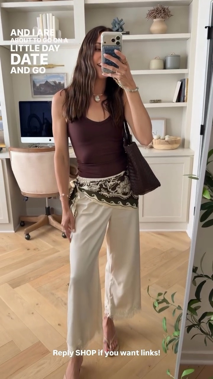Tank: true to size (S) 
Satin lace trim pants: true to size (S) 
Kitten heel sandals: size up for half sizes

#LTKootd #LTKSeasonal #LTKTravel