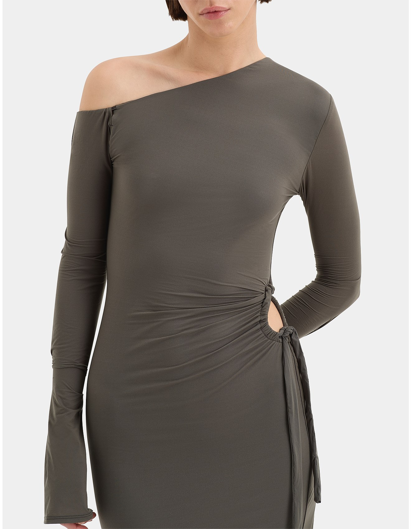 Hana Tie Maxi Dress with Asymmetrical Off-Shoulder Design | David Jones (Australia & New Zealand)