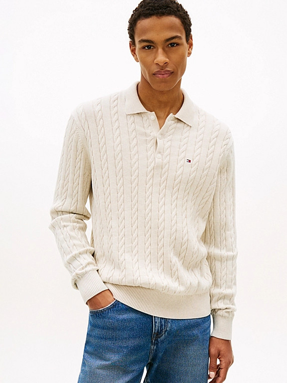 Cable Knit Polo Jumper | Tommy Hilfiger UK