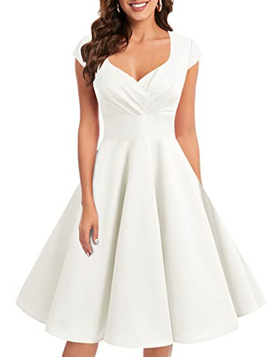 Bbonlinedress Vintage White Wedding Dress for Women 1950s Retro Formal Summer Cocktail Swing Party Dress Off White XL | Amazon (US)