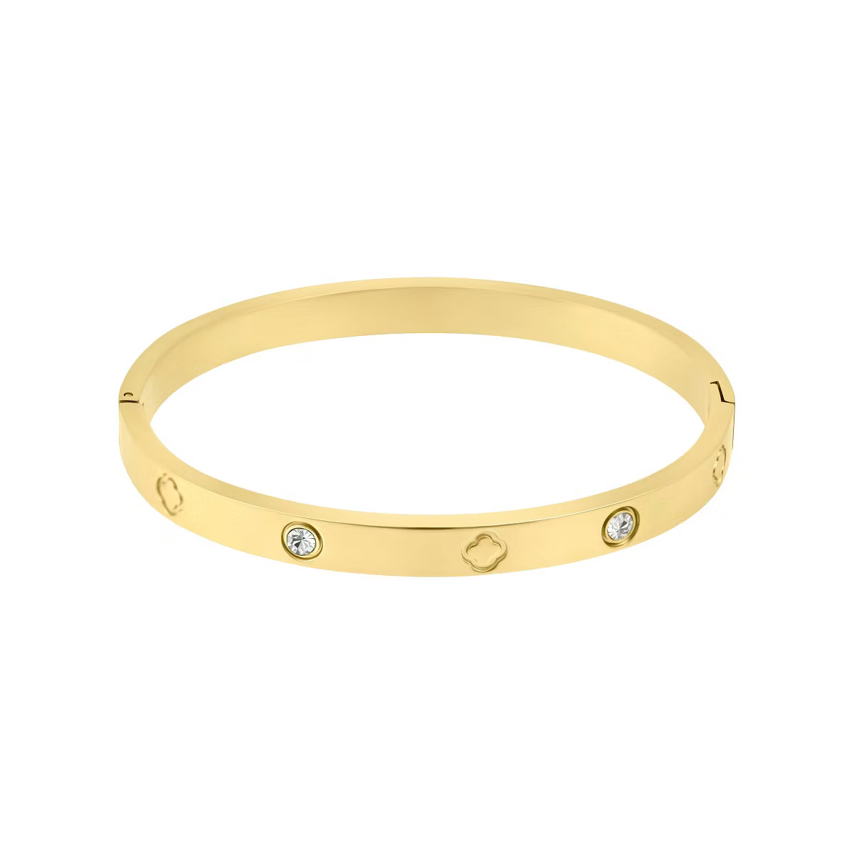 Adornia Tarnish Resistant 14k Gold Plated CZ and Clover Bangle | Target
