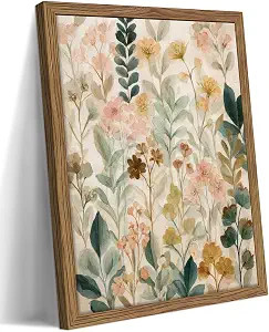 Framed Boho Floral Wall Art, Neutral Botanical Wildflower Canvas Wall Decor Painting, Vintage Flo... | Amazon (US)