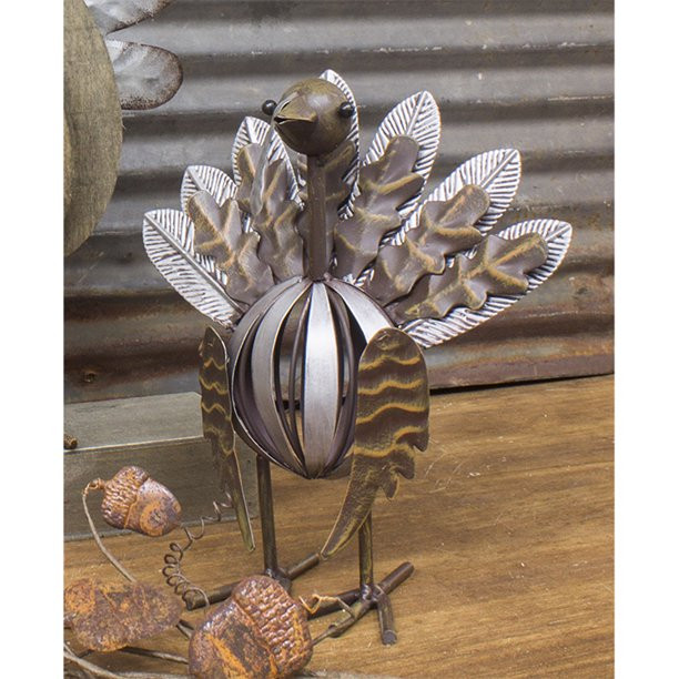 12" Brown and Gray Decorative Metal Standing Turkey | Walmart (US)