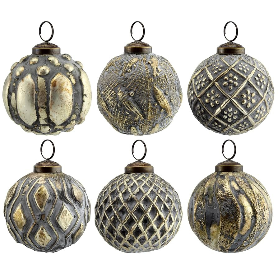 AuldHome Design Farmhouse Ball Ornaments (Set of 6, Antique Gold); Distressed Metal Glass Ball Vi... | Amazon (US)