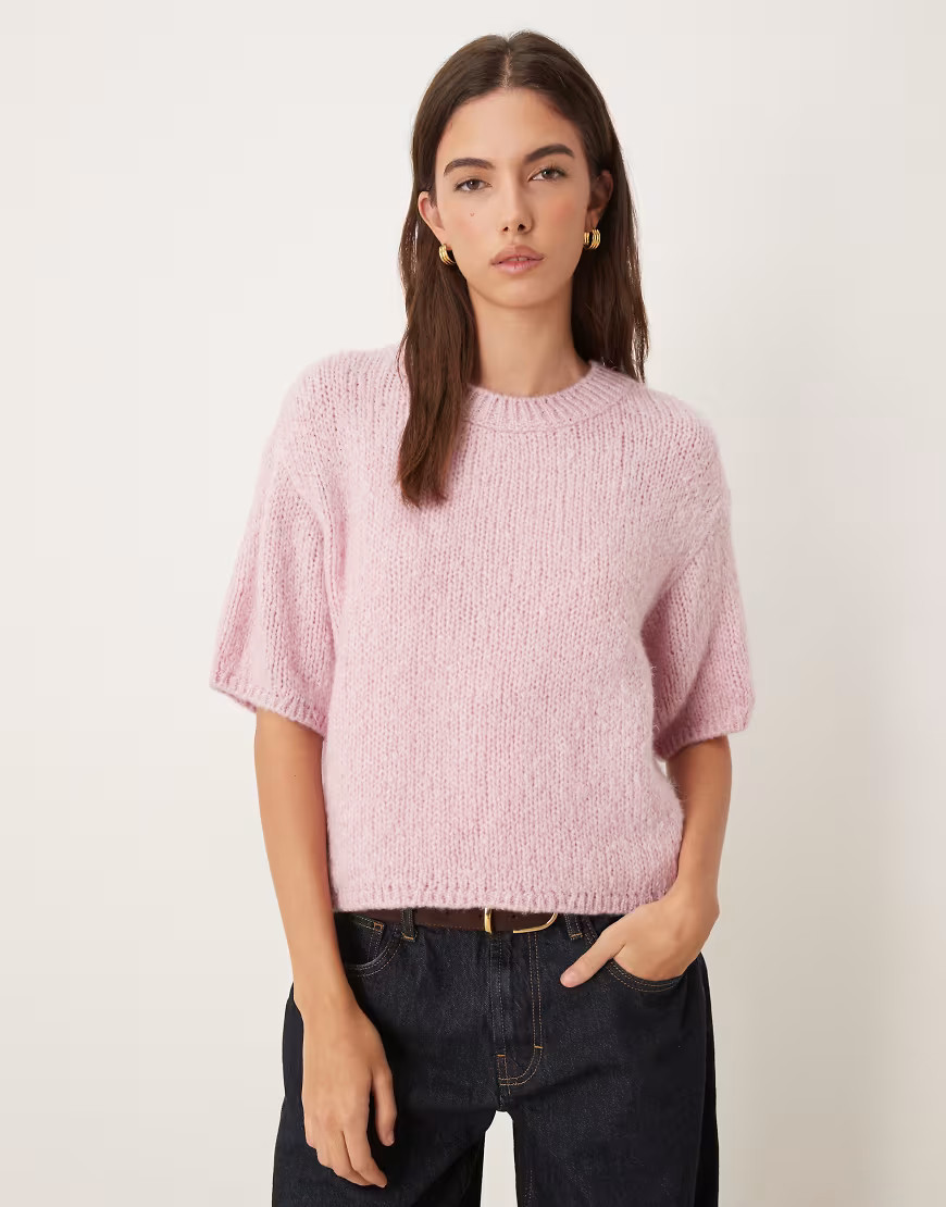 JDY short sleeve knit sweater in light pink | ASOS (Global)