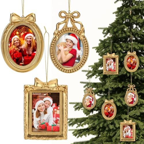 6 Pcs Vintage Picture Frame Ornaments for Tree Small Antique Baroque Ornate Gold Bow Photo Frame ... | Amazon (US)