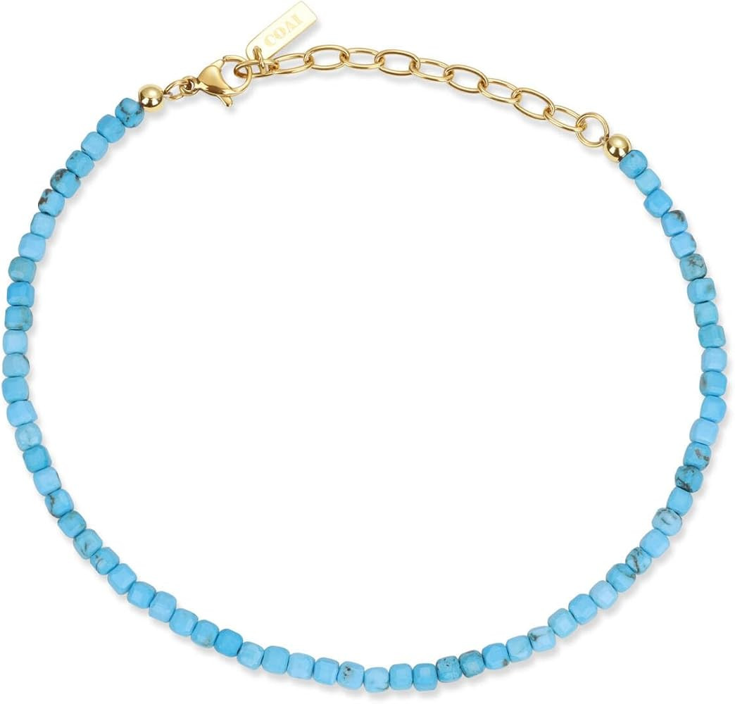 COAI Waterproof Anklet for Women, Square Crystal Beaded Anklet for Women, Red Carnelian/Turquoise... | Amazon (US)