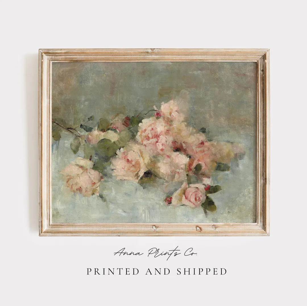 MAILED Giclée Print Antique Still Life With Pink Roses Painting Reproduction Vintage Flower Artw... | Etsy (US)