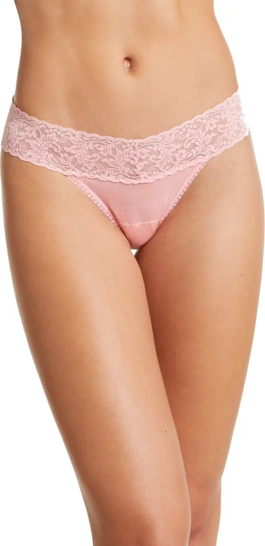 Mid Rise Lace Trim Thong | Nordstrom