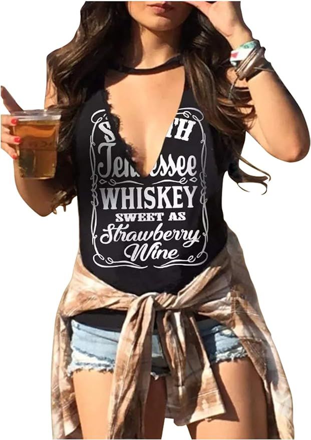 Whiskey Sweet As Strawberry Wine Shirts Hollow Out Summer Tank Top Womens Country Music Funny Gra... | Amazon (US)