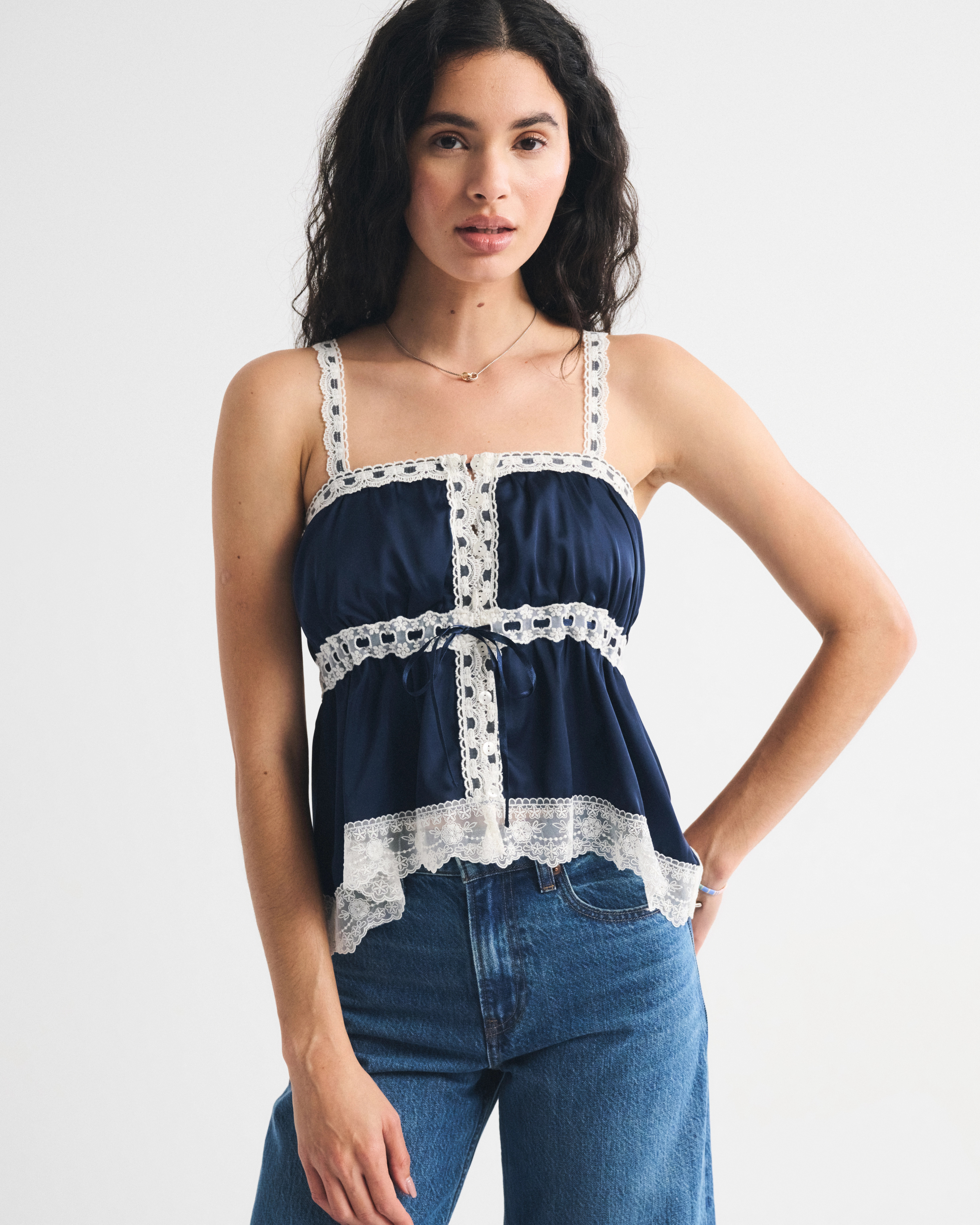 Lace-Trim Button-Through Cami | Abercrombie & Fitch (US)