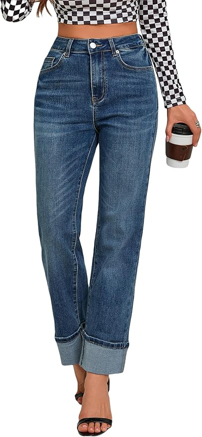 Womens Jeans High Waisted Stretchy Straight Leg Jeans for Women Tummy Control Trendy Cute Ankle F... | Amazon (US)