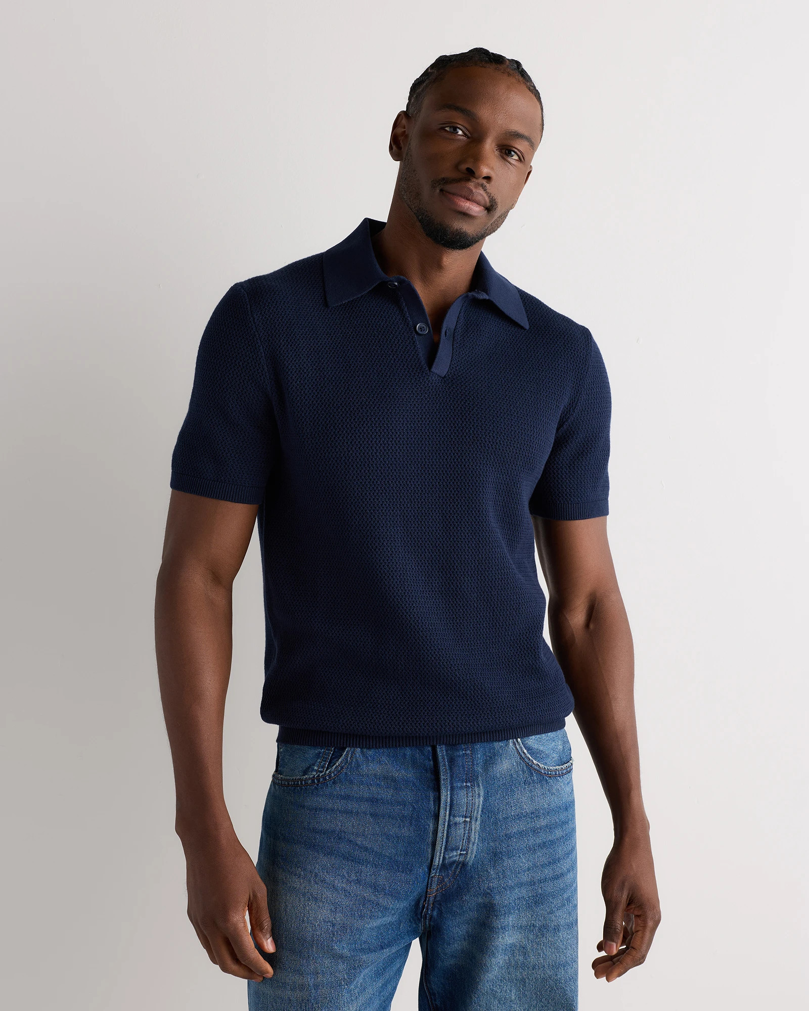 Quince | Men's Mesh-Stitch Sweater Polo in Bayberry Olive, Size XXL, Organic Cotton | Quince