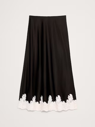 Stretch-Satin Lace-Hem Midi Skirt | Banana Republic (US)
