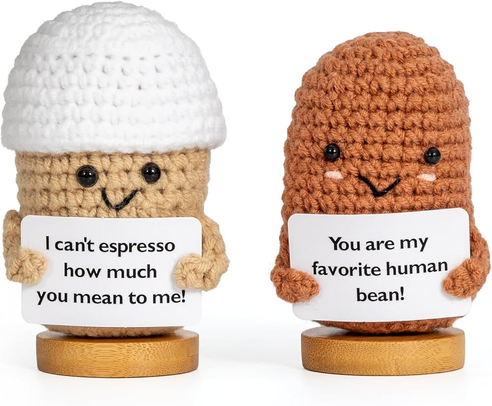 2 Pcs Coffee Gifts Mini Emotional Support Crochet Coffee Bean Set - Espresso Love And Favorite Hu... | Amazon (US)