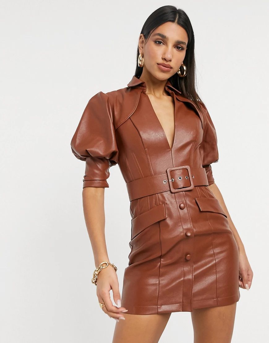 ASOS DESIGN PU Tux Dress-Brown | ASOS (Global)