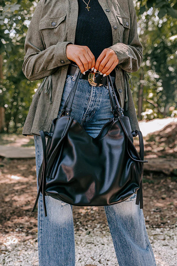 Strut The Runway Faux Leather Tote In Black | Impressions Online Boutique