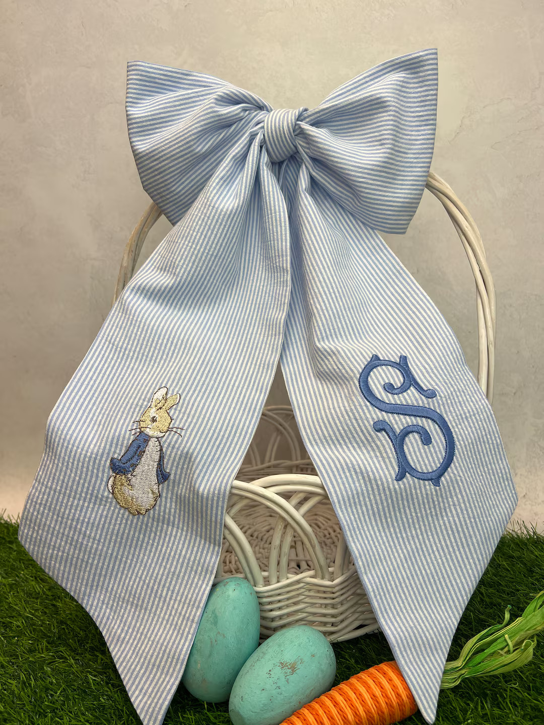 Easter Basket Bow, Bunny w/Vest Easter Basket BOW, 70" LONGER Custom Easter Basket Bow, Rabbit Bo... | Etsy (US)