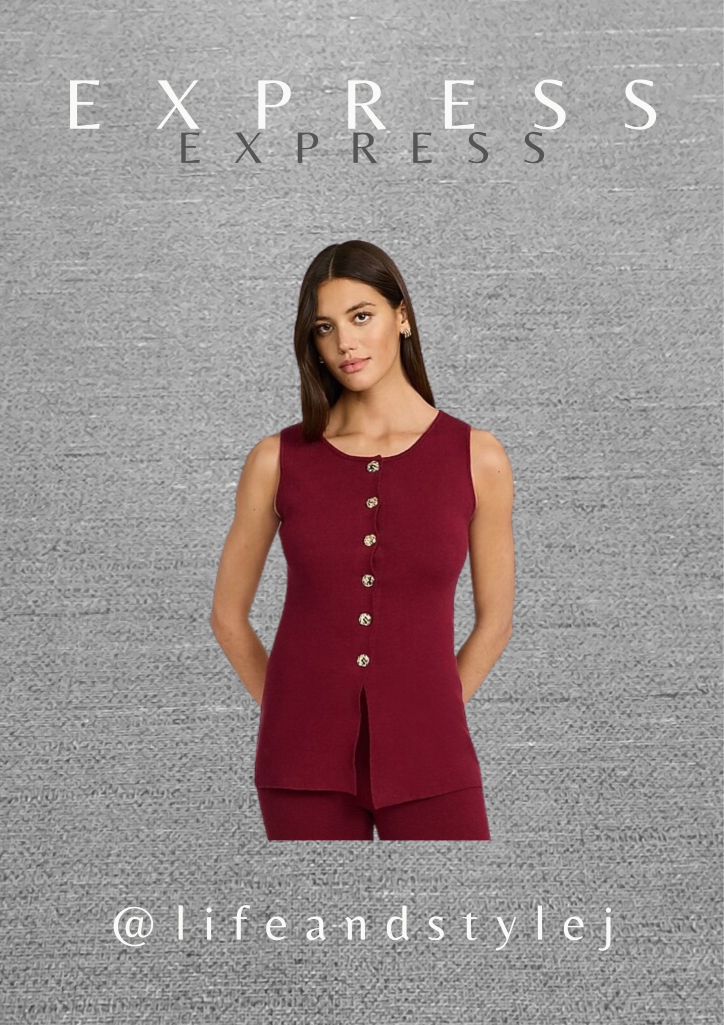 This Express novelty button knit vest is a modern layering staple for ageless style. Wear it over a crisp shirt or on its own with wide leg trousers, add loafers or heels, and keep accessories minimal for a polished midlife look. #midlifefashion #agelessstyle #modernclassic #layeredlook #everydaystyle 

#LTKSeasonal #LTKootd #LTKOver40