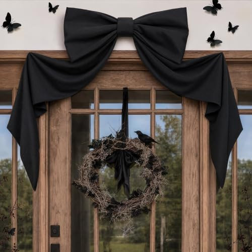 Halloween Decor - 48" x 24" Giant Black Bow for Front Door Wall Mantle | Large Bow for Front Door... | Amazon (US)