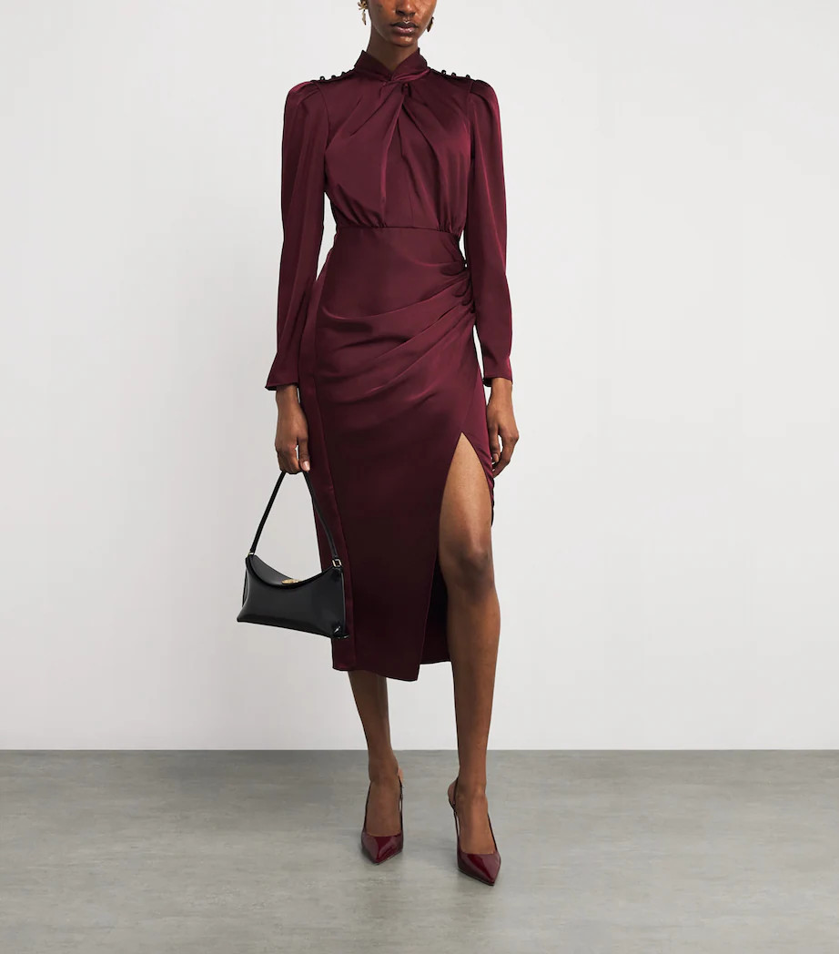 Red Satin Draped Midi Dress | Harrods