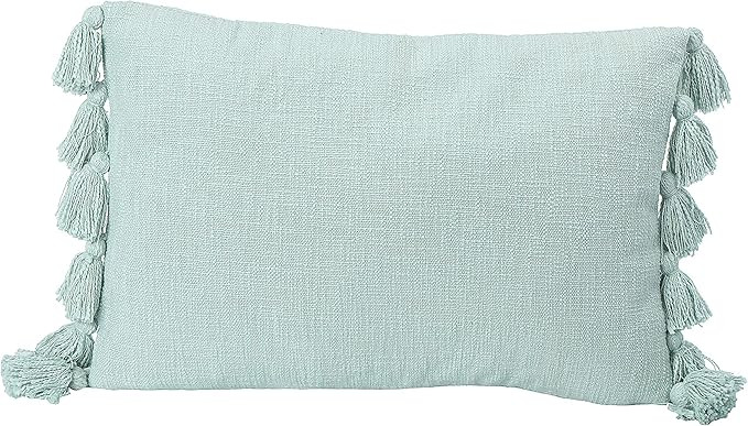 Creative Co-Op Lumbar Aqua w/Tassels Cotton Slub Pillow | Amazon (US)