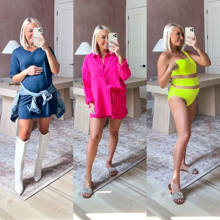 T-shirt dresses are a staple for your closet! Wearing a small in this one. Style it 100 ways!

The pink set is perfect as a swim cover-up or strolling the beach for #resortwear & wearing a small

How cute is this mesh one piece! Not maternity but wearing a medium #swimsuit 

#LTKunder100 #LTKbump #LTKswim
