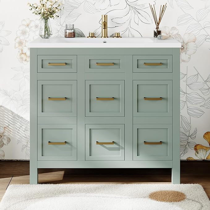 36" Bathroom Vanity with Sink,Free Standing Single Basin Vanity Set with 4 Drawers and 2 Soft Clo... | Amazon (US)