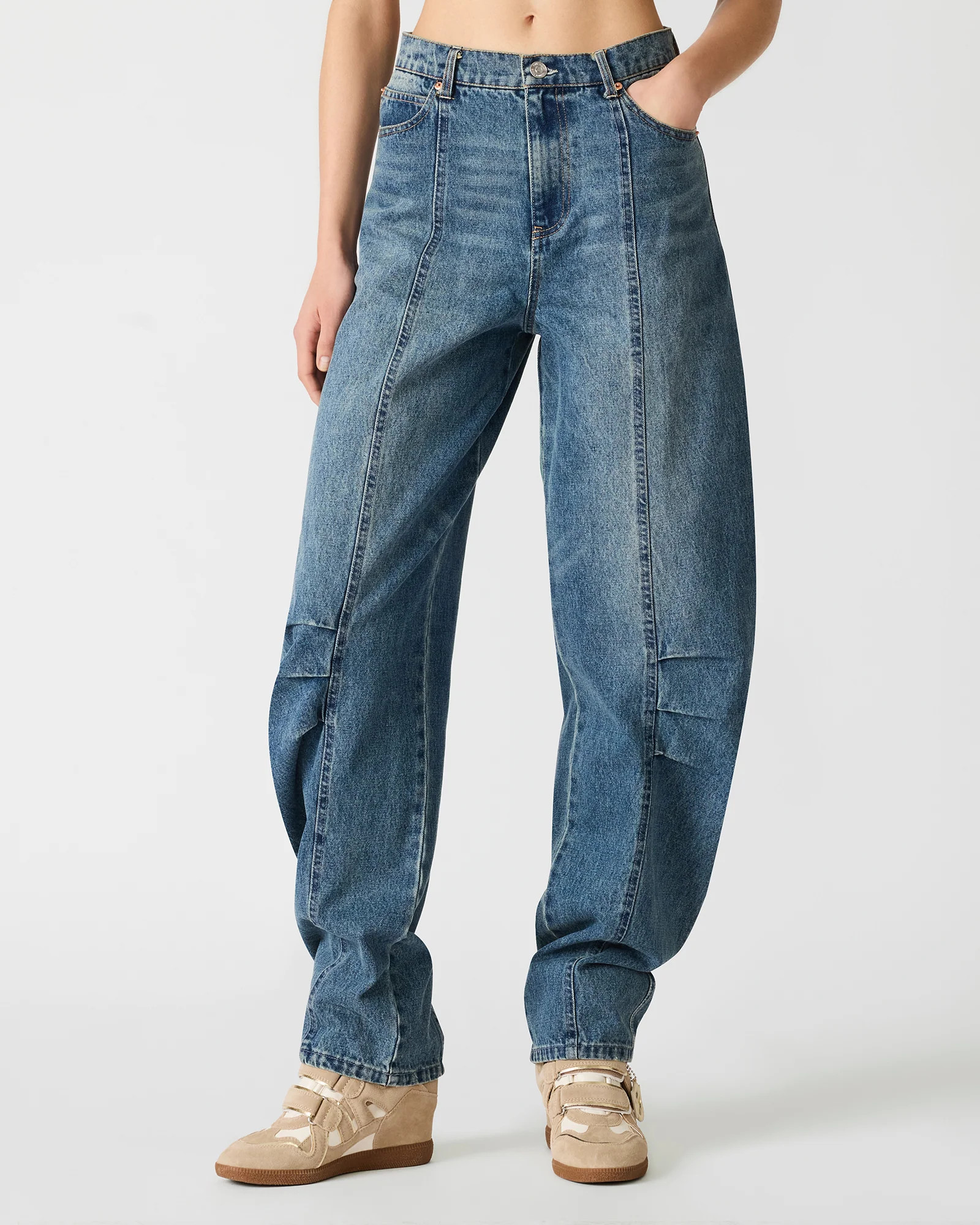 AUSTIN Blue Heather Barrel Horseshoe High-Rise Denim Women's Jeans | Steve Madden (US)