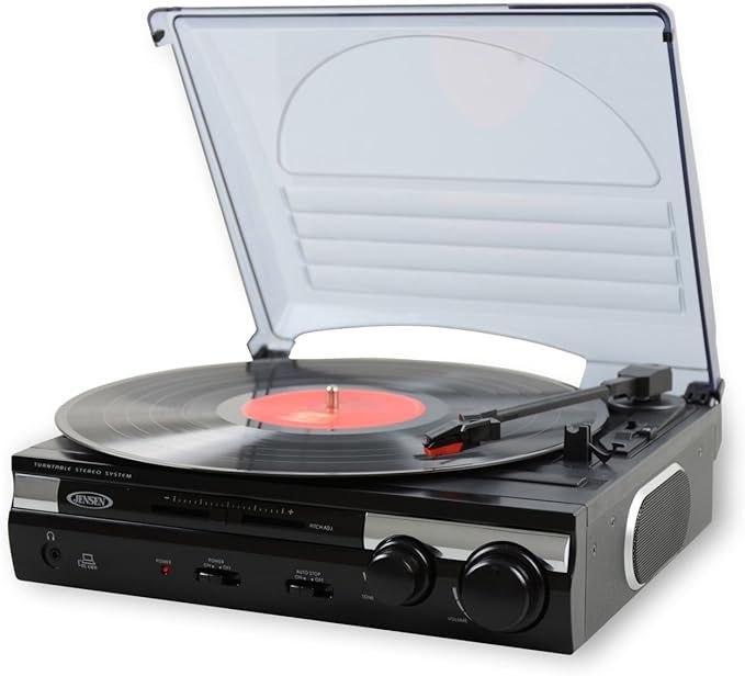 Jensen JTA-230 3 Speed Stereo Turntable with Built in Speakers, Aux in, Vinyl to MP3 Converting/E... | Amazon (US)
