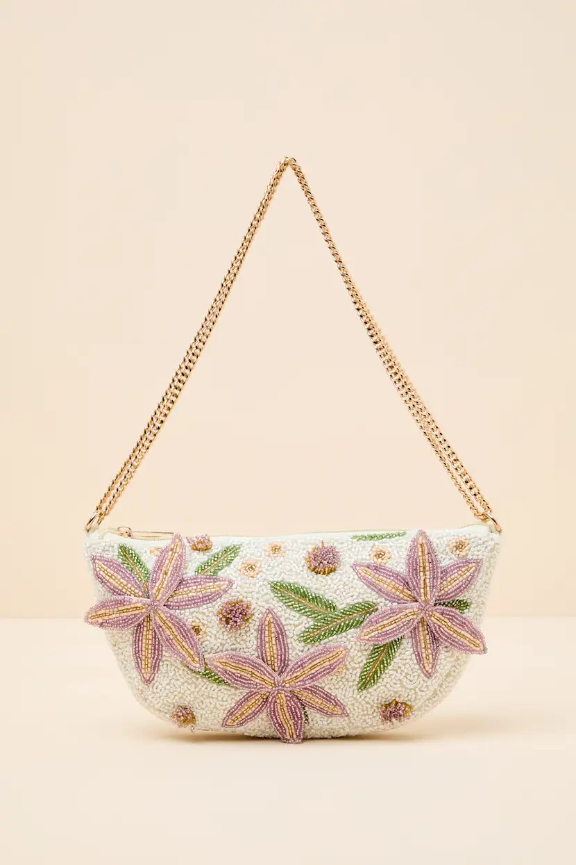 Eira White Multi Beaded Floral Shoulder Bag | Lulus