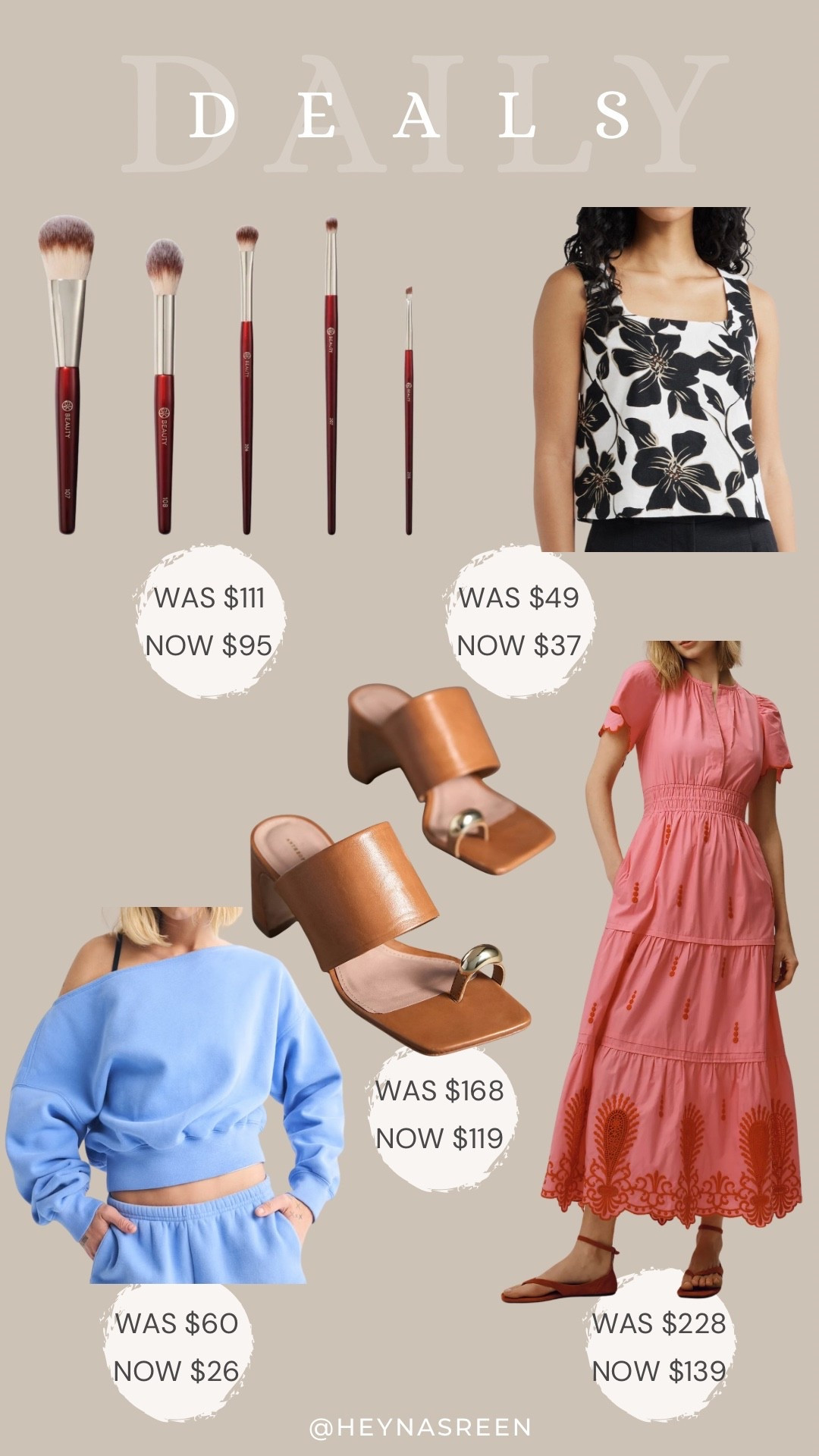 Daily deals on BK brush set, Open Edit linen top, Anthropologie dress, Anthropologie heels, Abercrombie sweatshirt