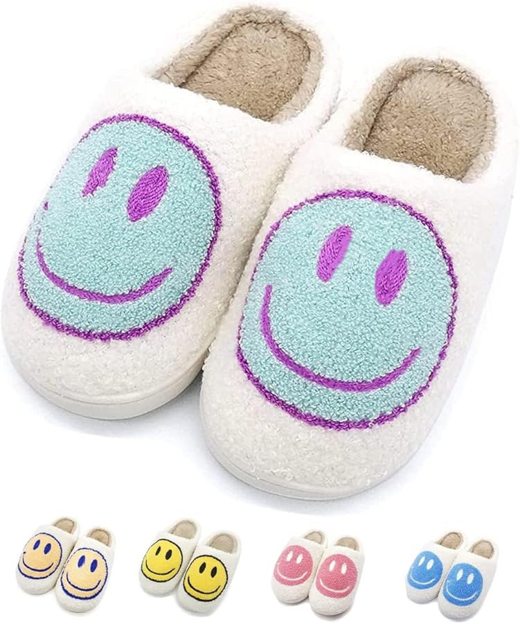 FUUPNN Smile Face Slippers for Girls Boys,Retro Cute Soft Plush Indoor Outdoor Shoes Fuzzy House ... | Amazon (US)