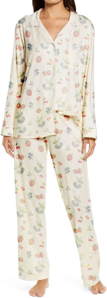 Yiulangde Floral Fruit Print 2 Piece Pajamas Set Y2k Long Sleeve Button Down Shirt Shorts Two Pie... | Amazon (US)