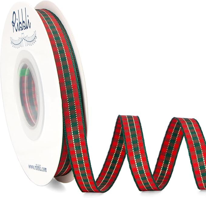 Ribbli Metallic Christmas Gingham Ribbon,3/8 Inches x Continuous 25 Yards,Christmas Ribbon Use fo... | Amazon (US)