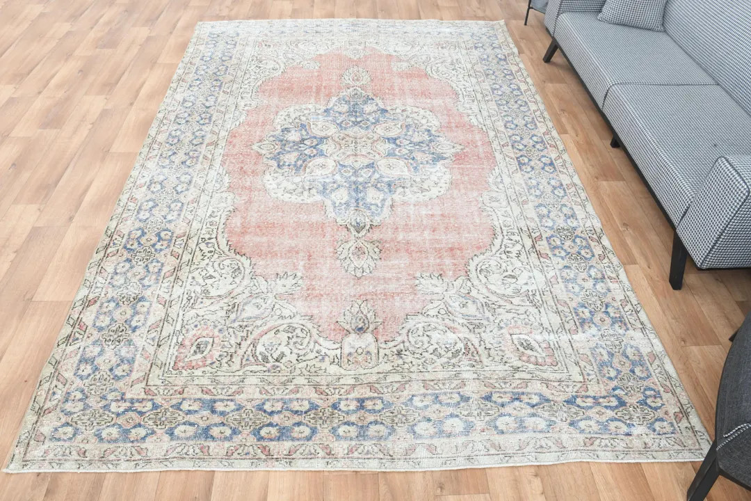 7.5x11 TURKISH Area Rug, Vintage Rug, Oushak Pink Beige Modern, Home Decor, Natural, Wool Rug, Tu... | Etsy (US)