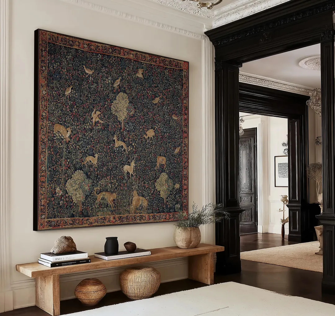 Unicorn Forest Tapestry: Medieval Handwoven Nature Art in Black Aluminum Frame - Etsy | Etsy (US)