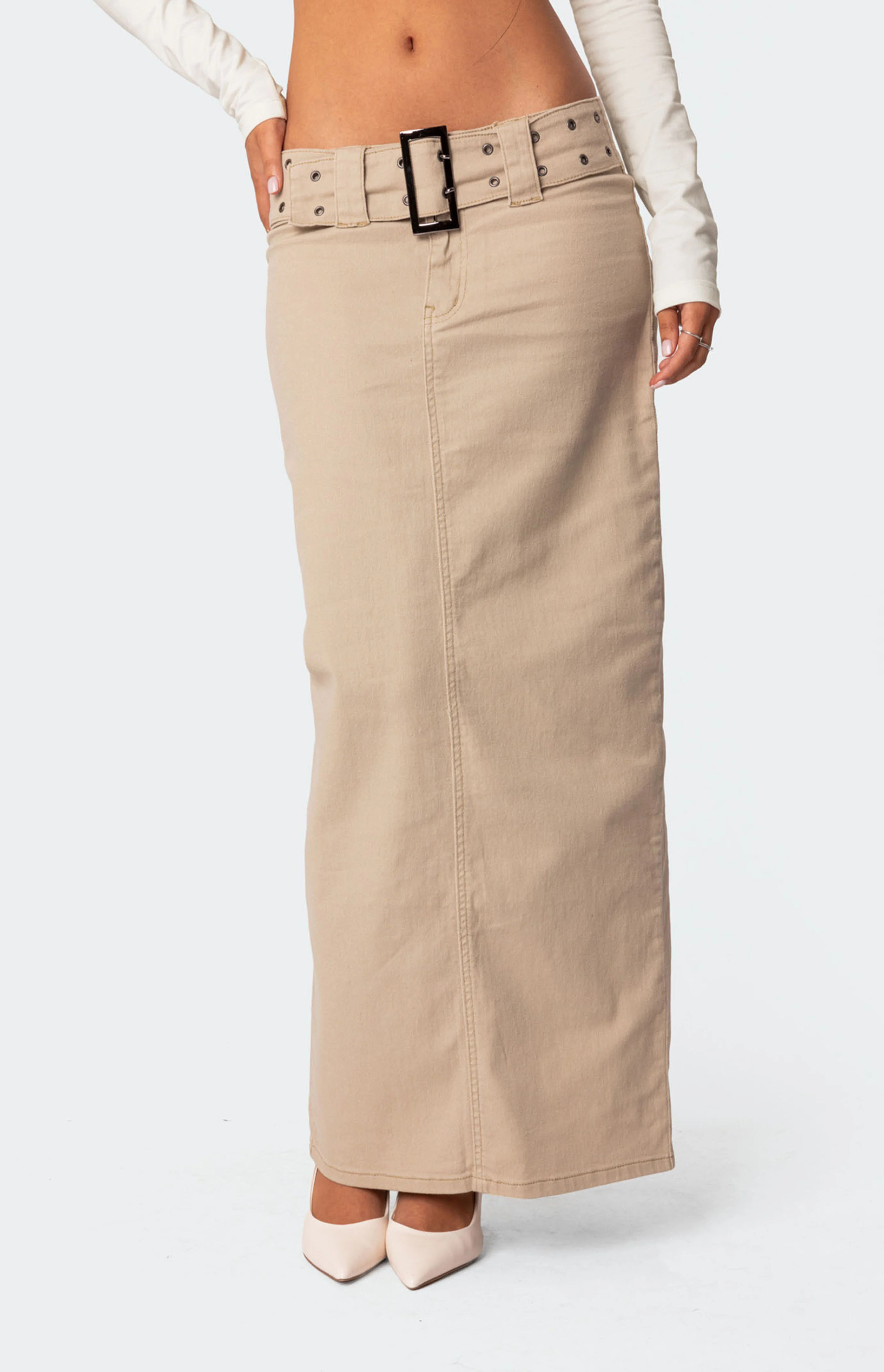 Edikted Evangeline Belted Denim Maxi Skirt | PacSun