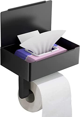 Black Toilet Paper Holder with Shelf- Flushable Wipes Dispenser for Bathroom with Wipe Storage Sh... | Amazon (US)