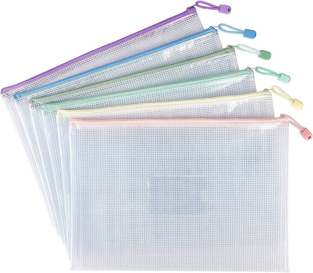 6 Pack Mesh Zipper Pouch with Label Pocket, Waterproof Zipper Bags, Document Bag Letter/A4, Durab... | Amazon (US)