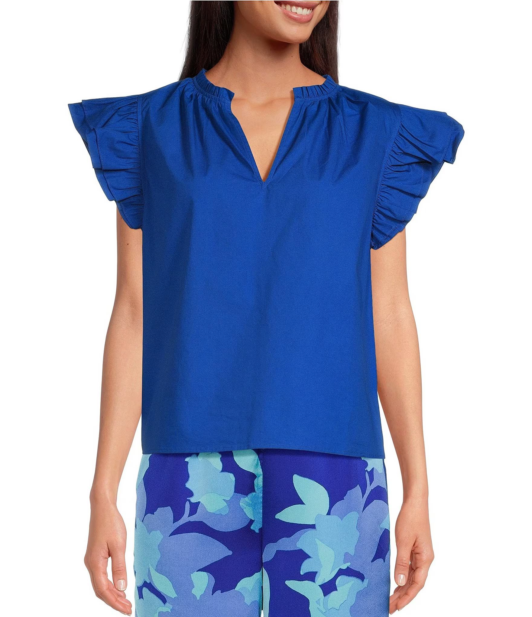 SugarlipsRisette Cotton V-Neck Ruffle Cap Sleeve TopPermanently ReducedOrig. $64.00Now $38.40Rate... | Dillard's