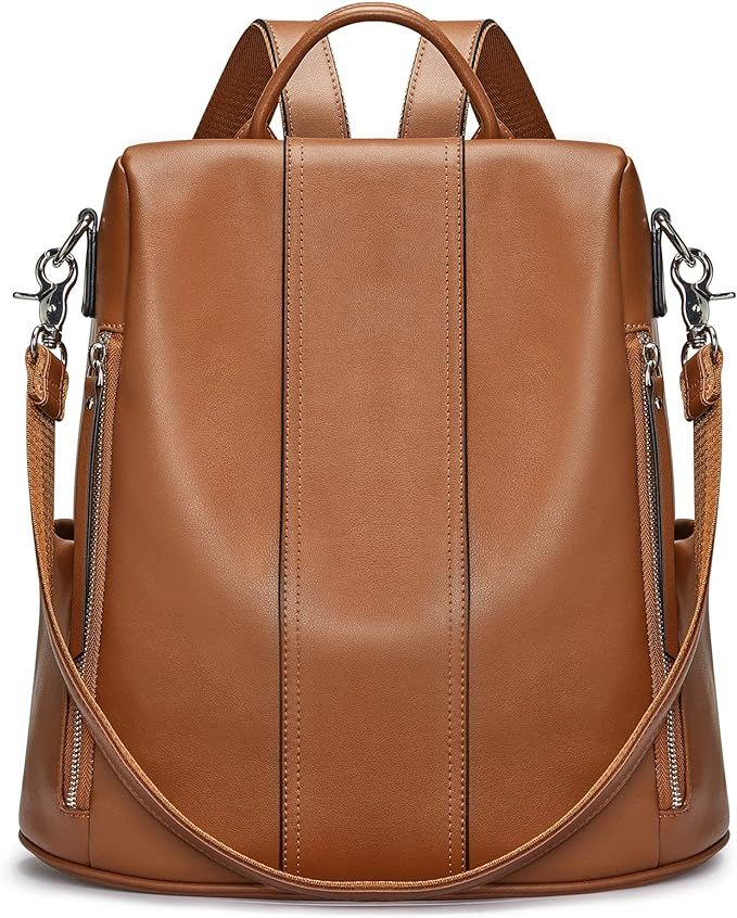 S-ZONE Leather Backpack Purses for Women Antitheft Soft Rucksack Ladies Shoulder Bag Medium | Amazon (US)