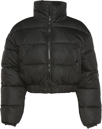 Flygo Women's Cropped Puffer Jacket Zip Up Stand Collar Padded Winter Down Coat | Amazon (US)