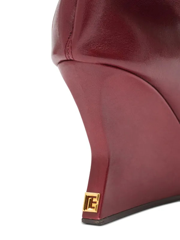 Balmain 95mm Calfskin Ruched Wedge over-the-knee Boots | Red | FARFETCH | Farfetch Global