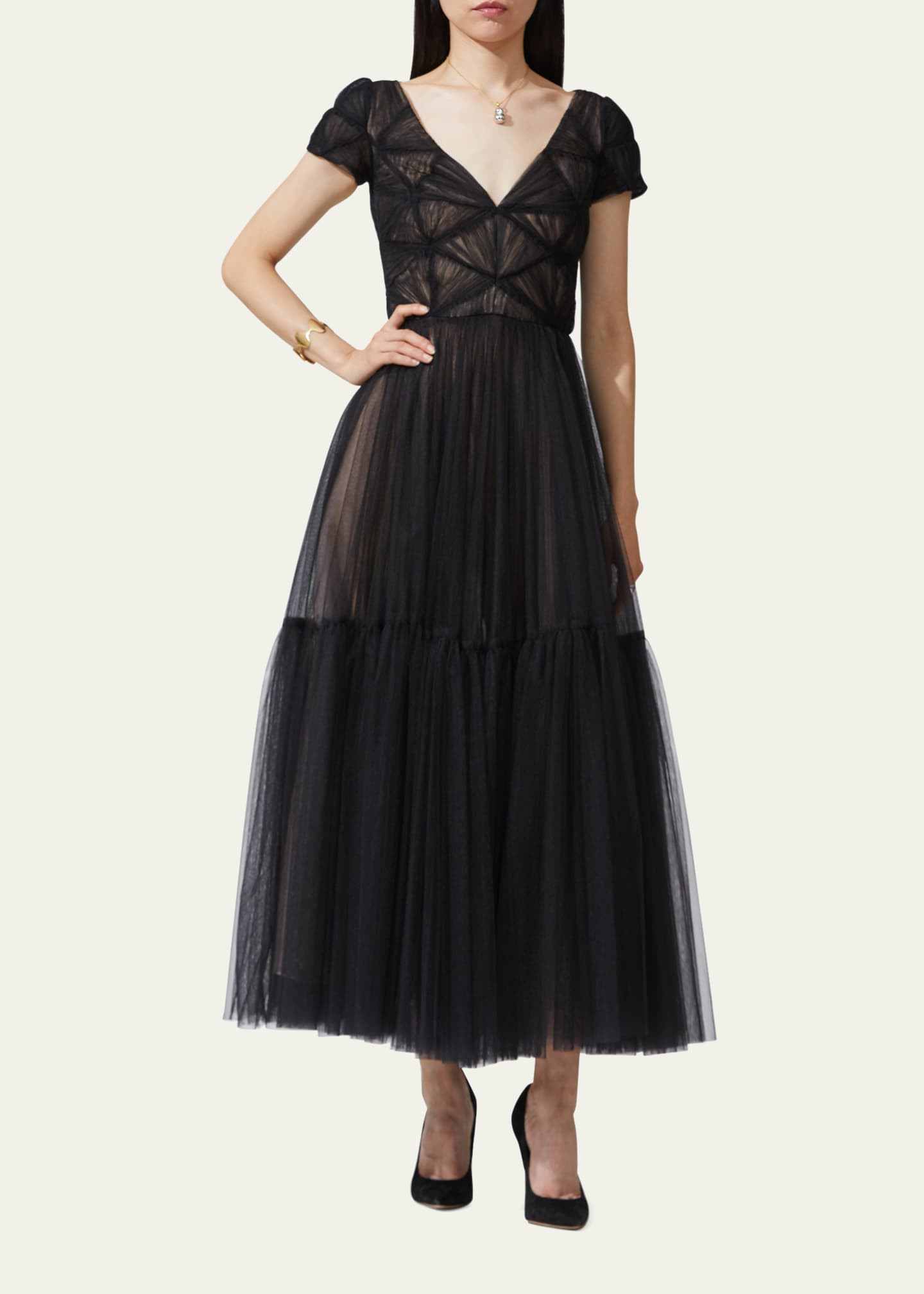 J. Mendel Tulle Pleated & Diamond Pleated Bustier Dress | Bergdorf Goodman