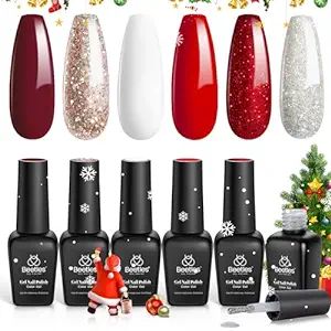 Beetles Candy Cane Gel Nail Polish Christmas Gift Set, 6Pcs Gel Polish Glitter Burgundy Red Spark... | Amazon (US)