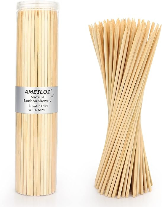 12" Natural Bamboo Wood Barbecue Skewers for Kabob, Appetizer, Fruit, Sausage, Chocolate Fountain... | Amazon (US)