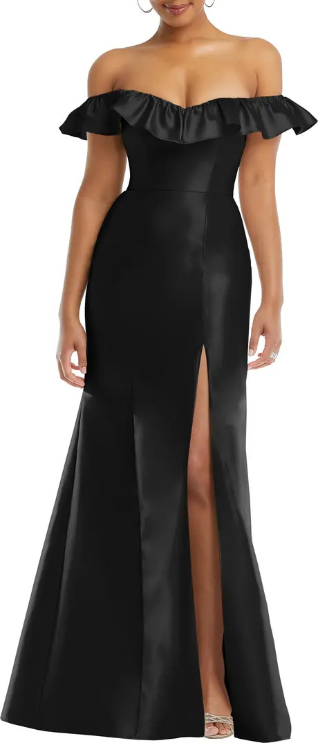 Off the Shoulder Ruffle Satin Trumpet Gown | Nordstrom