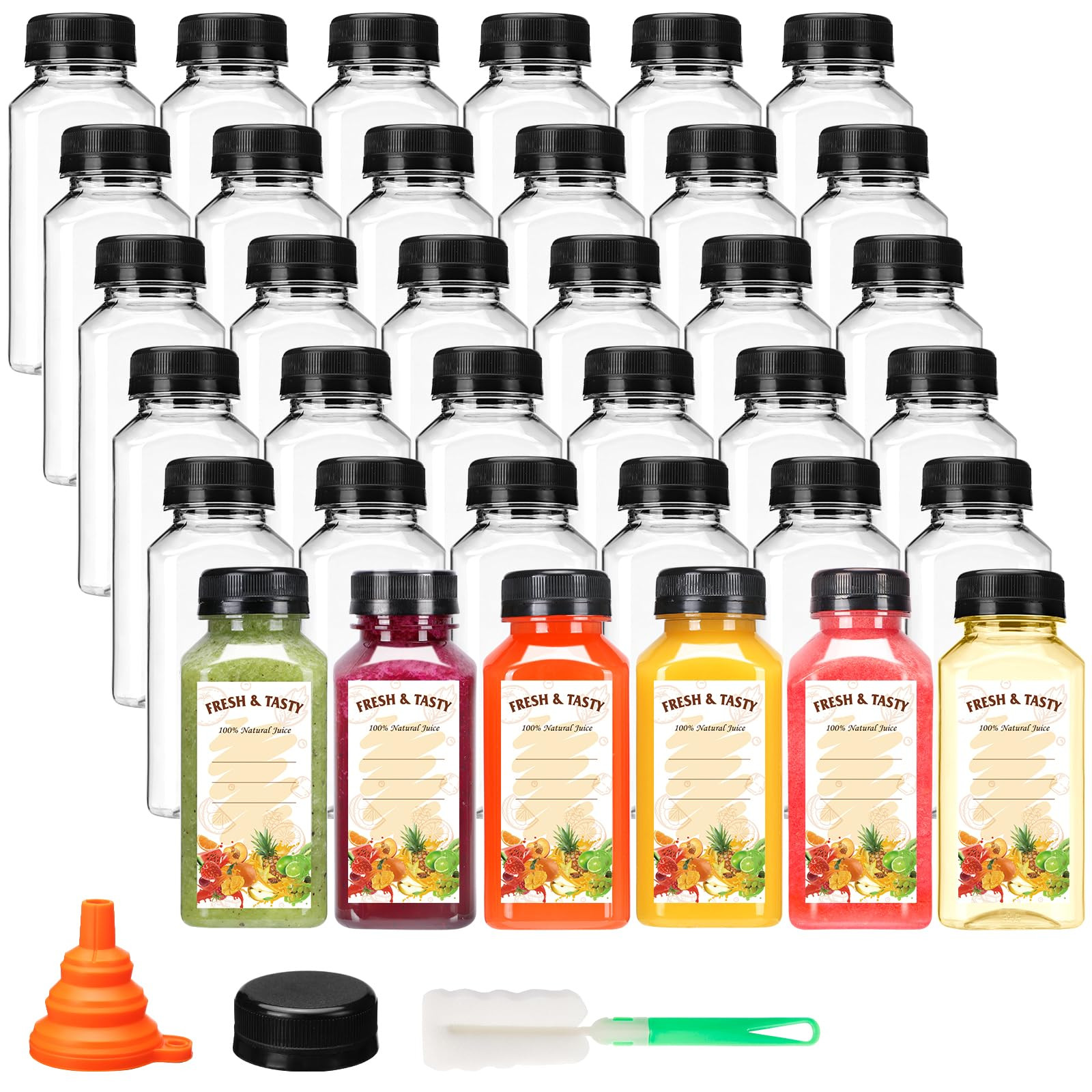 BAKHUK 36pcs 8oz Juice Bottles with Lids, Food Grade Reusable Clear Containers with Black Tamper ... | Amazon (US)